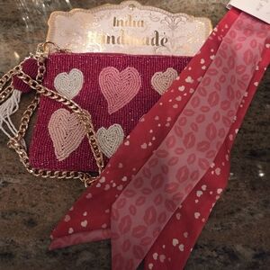 Handmade Pink Heart Beaded Clutch